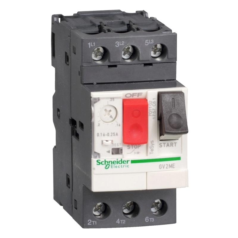 Guardamotor magnetotérmico TeSys GV2ME tripolar de 0,1/0,16A 100kA